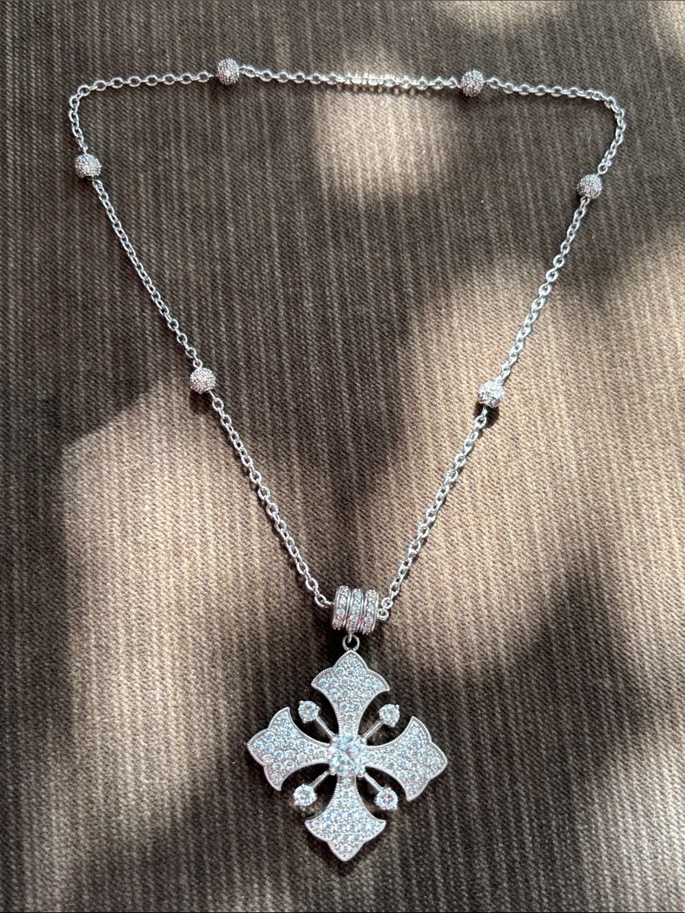 .925 Sterling Silver Cross Crucifix Fleur de Lis Necklace Fine Jewelry by ESPO - Picture 2 of 7
